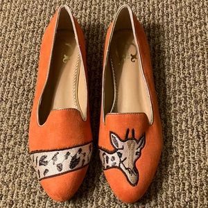 C. Wonder Orange Flats with Giraffe Embroidery